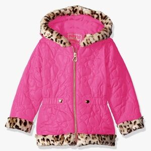 Pistachio Pink Faux Fur Animal Print Trimmed Puffer Jacket Size 6